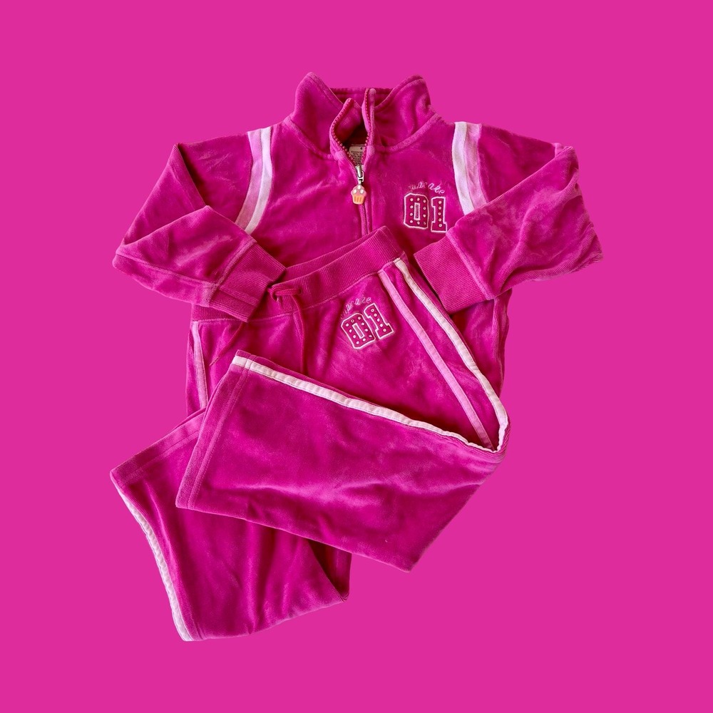 Vintage Gymboree Hot Pink Velour Full Zip Hoodie Tracksuit Size‎ 4T